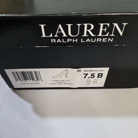 Lauren Ralph Lauren Camila Purple Croc Embossed Leather Pumps Heels 7.5 NIB - Picture 9 of 11